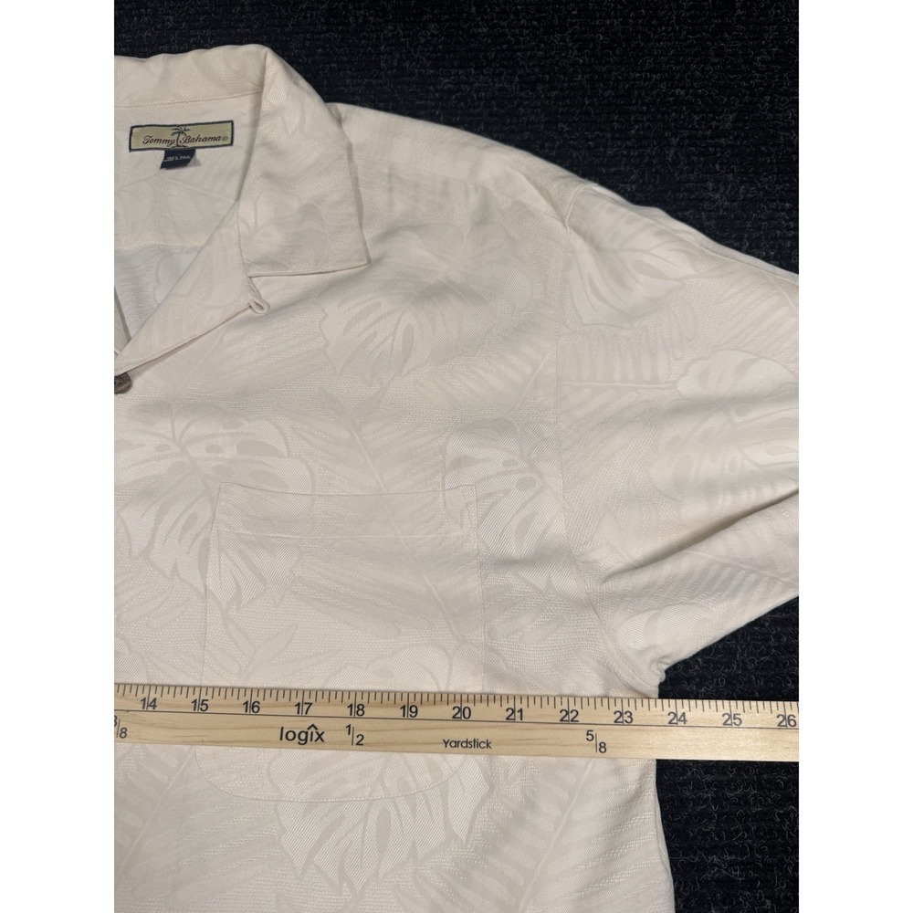 Tommy Bahama Shirt Mens L 100% Silk Ivory Tropical Jacquard Hawaiian Camp - Picture 6 of 7